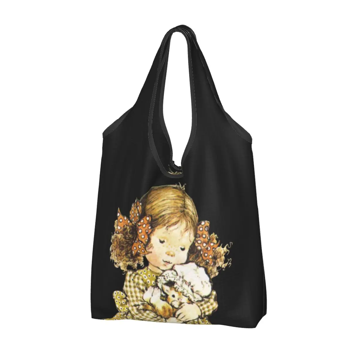 

Sarah Kay Swing Girl Portable Tote Shopping Bags Foldable Shopper Bag Groceries Handbag Shoulder Bag