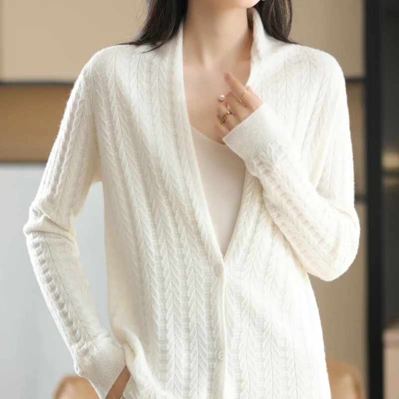 wool cardigans brief for women 280g Cardigan Knitted tops Women's cardigan sweater korean fashion 100% Pure Wool 2022 New Sale