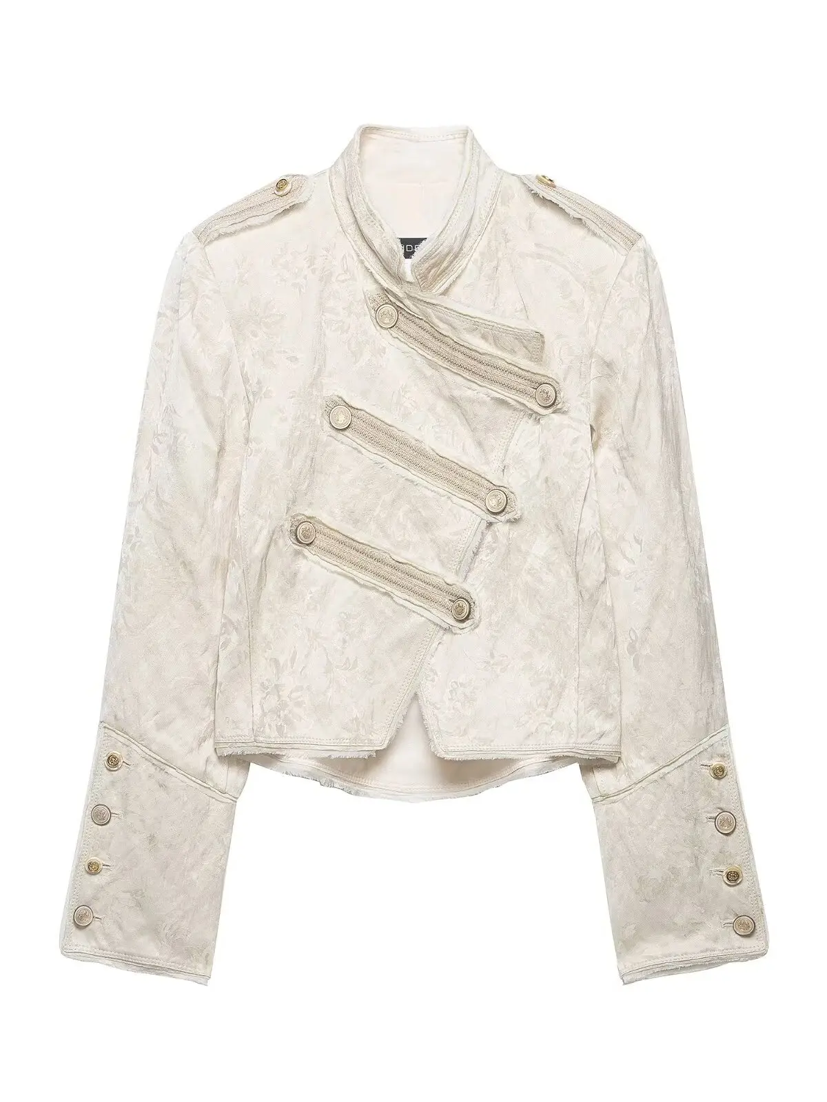 Spring Commuter Style Metal Button Stand Collar Long Sleeve Embroidered Short Outerwear Women's Fashion Casual Loose Fit