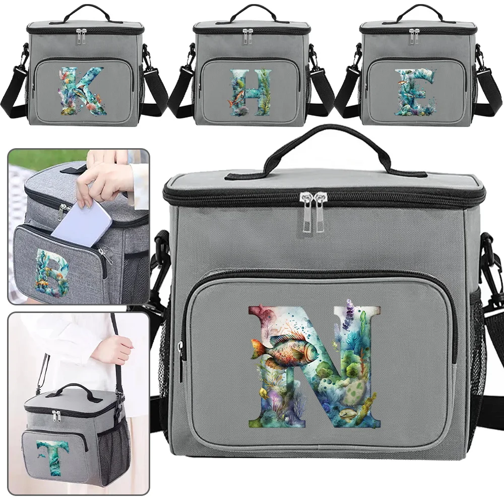 

Portable Lunch Bag Food Thermal Box Fish Series Durable Waterproof Office Cooler Lunchbox with Shoulder Strap Insulated