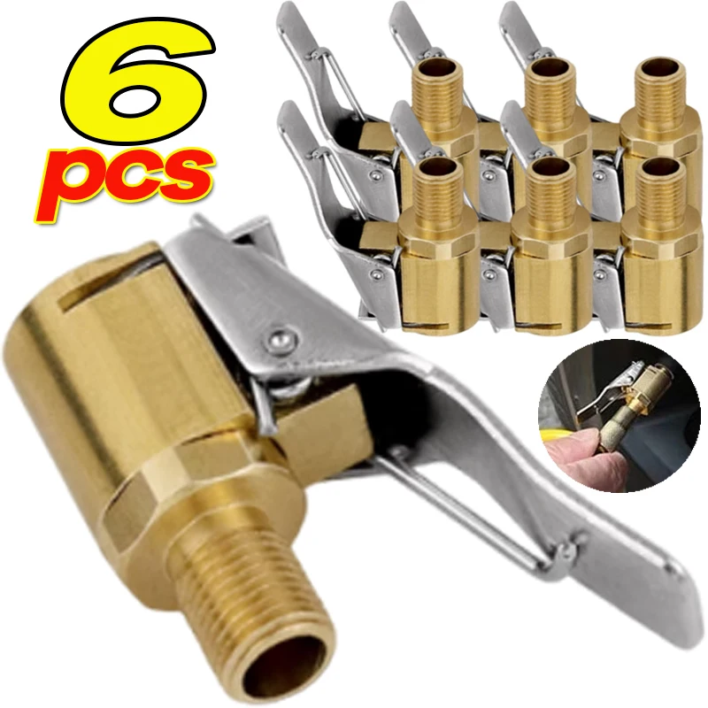 AliExpress NONE Portable Car Tire Inflator Pump Valve Clamp Car Valve Connector Clip-On Adapter Brass 8mm Adapter Compressor Parts 1/2/4/6pcs