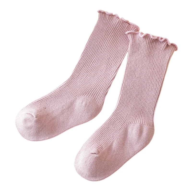 

0-5T Newborn Baby Girl Knee High Socks Soft Frilly Long Socks Solid Color Stockings for Infants Toddlers