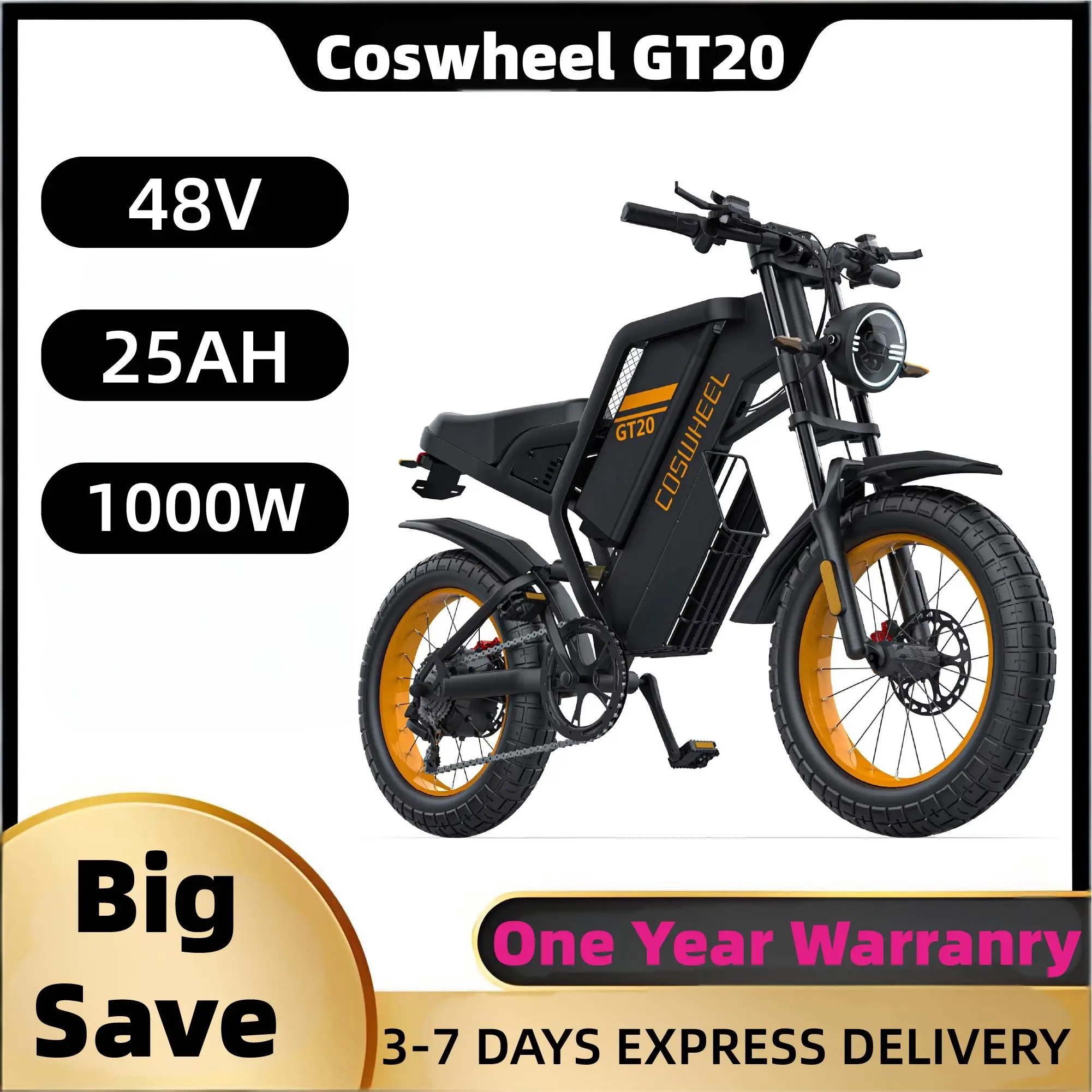 

Coswheel GT20 adult E-bike 1000W 48V25Ah battery commute Electric Bike,20-inch Fat Tire E-Mountain bike