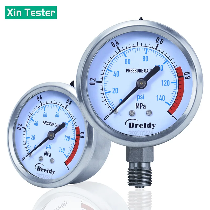 Xin Tester 0-60mpa Glycerin Free Air Hydraulic Pressure Gauge Stainless Steel Shockproof Oil Water Gauge Thread G1/2 G1/4