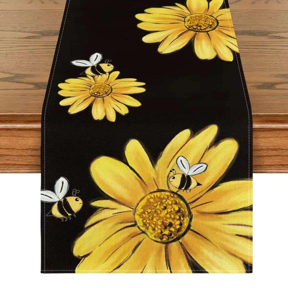 Kitchen Table Runner Summer Yellow Sunflower Honey Bee Farmhouse Rustic Tea Coffee Desk Placemat Cloth