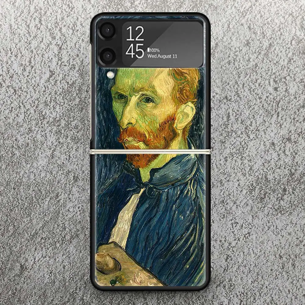 Van Gogh oil Art Painting Print Case For Samsung Galaxy Z Flip 3 4 5 5G Black Hard Cell Phone Shell ZFlip3 Flip4 Flip5 Pattern