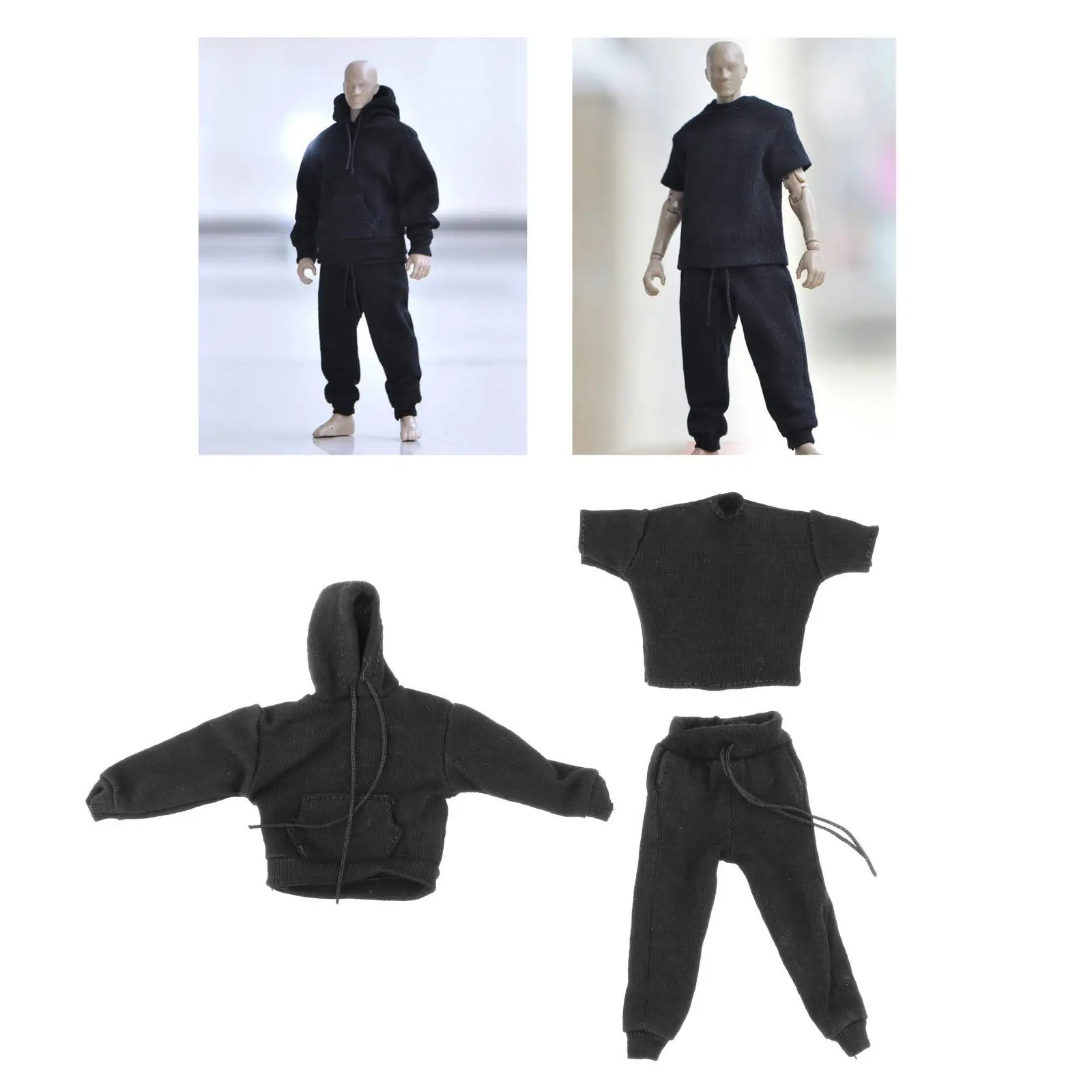 3x 1/6 Mans Sweatshirt Hosen Outfit für DID 2'' Actionfigur Kleidung