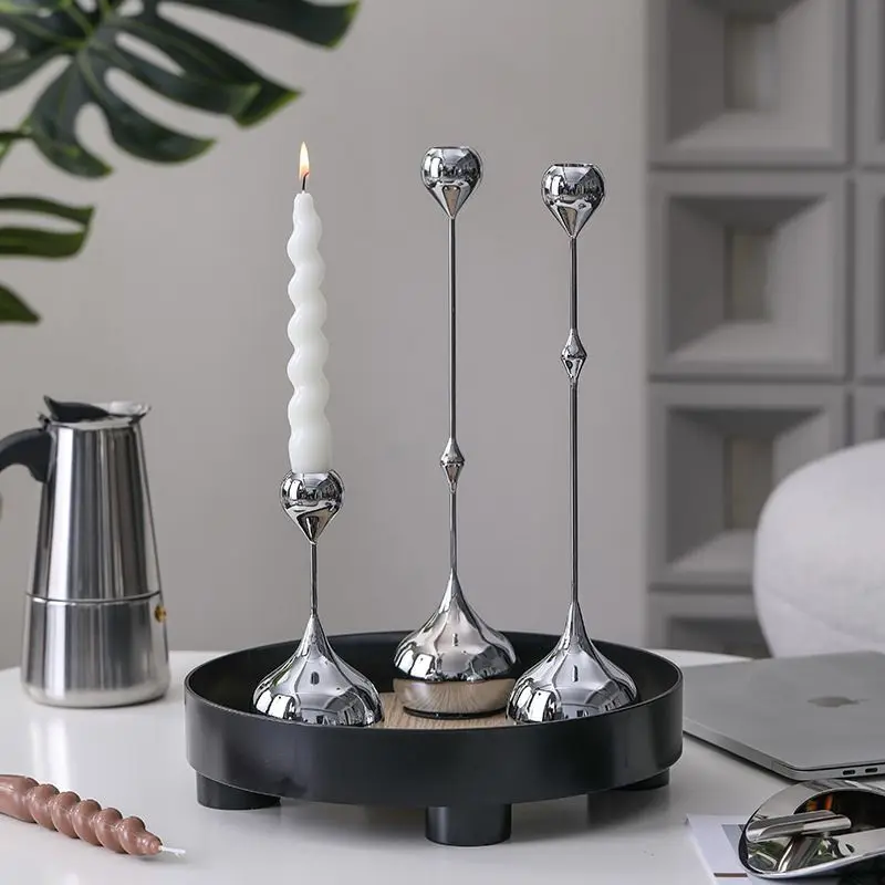 Nordic Silver Water‑Drop Candlestick Figurine European Romantic Candle Holder for Dining Table Candlelight‑Dinner Tabletop Decor