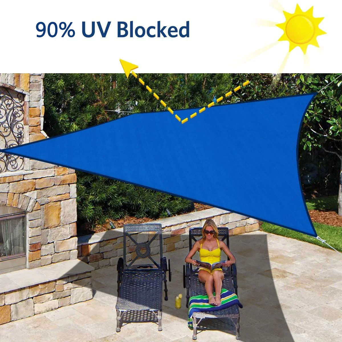 Blue Waterproof Sun Shade Sail Square Rectangle Triangle Shape Garden Terrace Canopy UV-Block Shade Camp Hiking Yard Awnings