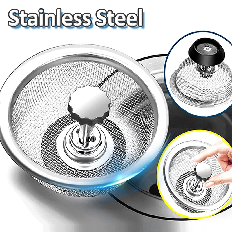 Handle Strainer Plug Stainless Steel Strainer Kitchen Sink Anti Clog Food Debris Catcher Easy To Clean Durable Home Essentials