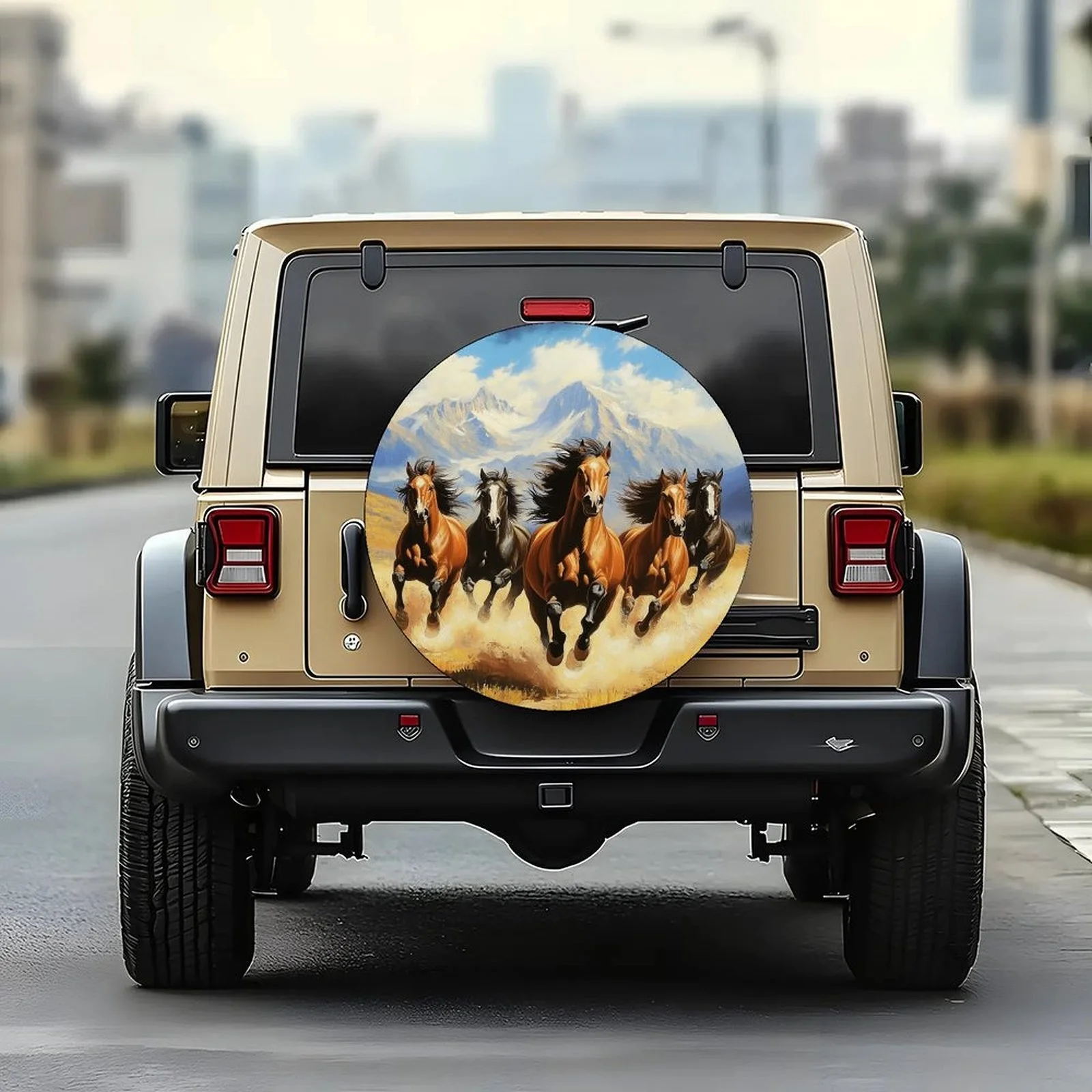 1pc Of Tire Cover Featuring Galloping Horses Design, Stylish Universal Wheel Protection Cover, Compatible With Most Car Wheels.