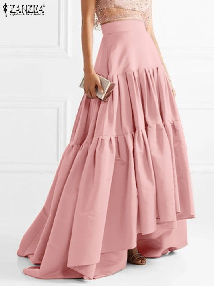 

ZANZEA Women Vintage Skirt Fashion Pleating Irregular Jupes Holiday Solid Pleated Stitching Skirts 2025 Spring High Waist Faldas