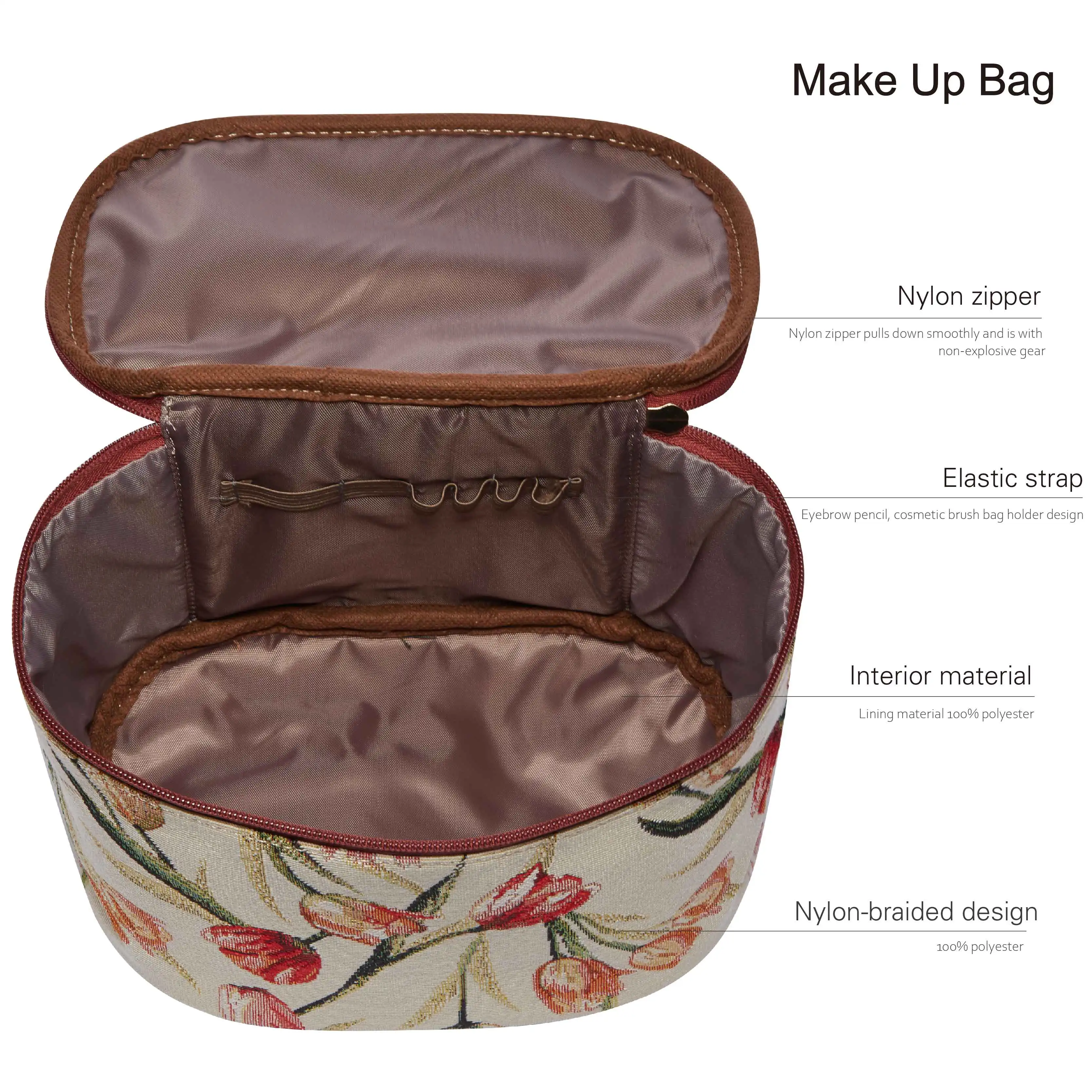 SAJA Women‘s Makeup Bag Zipper Cosmetic Bag Female Travel Make Up Beauty Toiletry Storage Organizer Case Tulip Flower Pattern