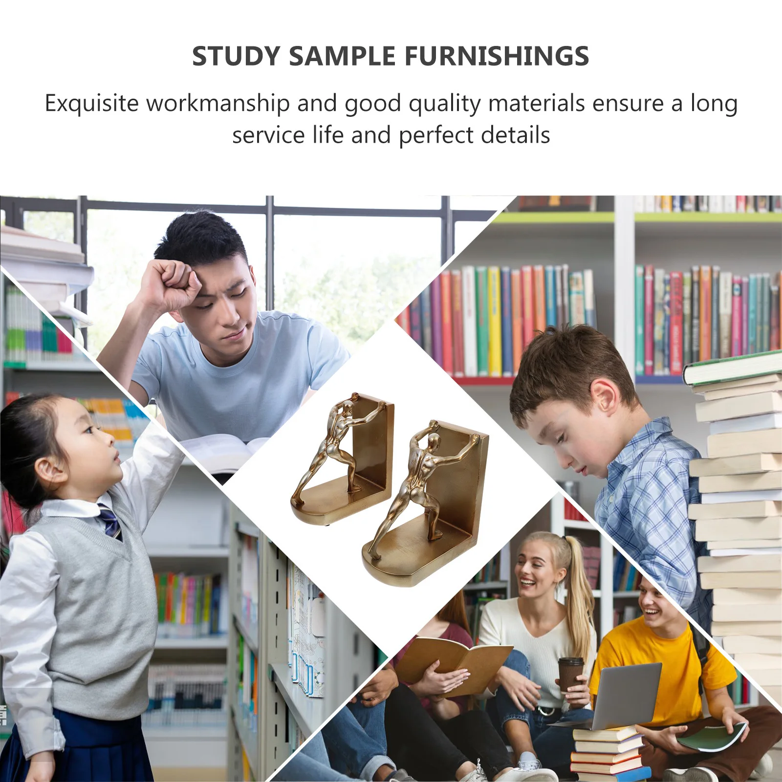 

2Pcs Bookends Resin Decorative Figurines Home Office Study Bookshelf Ornament Creative Indoor Decor Housewarming Gift