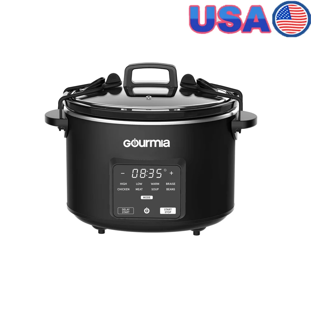 

4.5QT Programmable Slow Cooker with 5 One-Touch Presets Automatic Keep Warm Customizable Cooking Time Digital Display Dishwasher