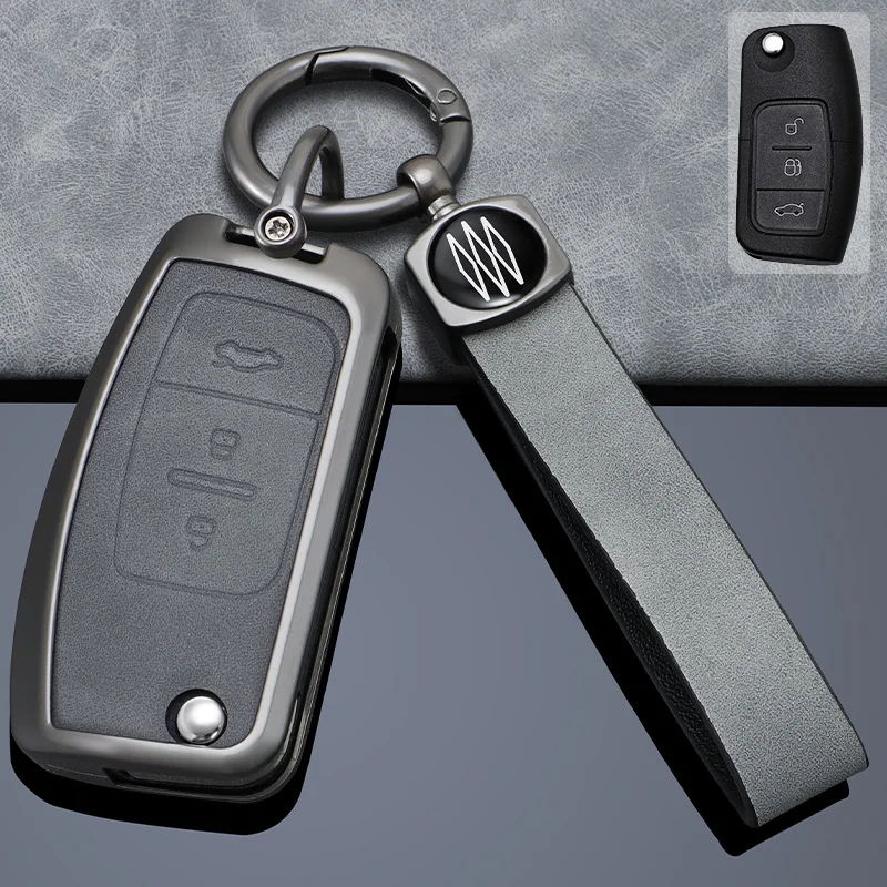 Zinc Alloy + Leather Car Key Case Cover For Ford Fiesta Focus 2 C-Max Ecosport S-Max Fusion Mondeo  Kuga Escape B-Max MK2 Galaxy