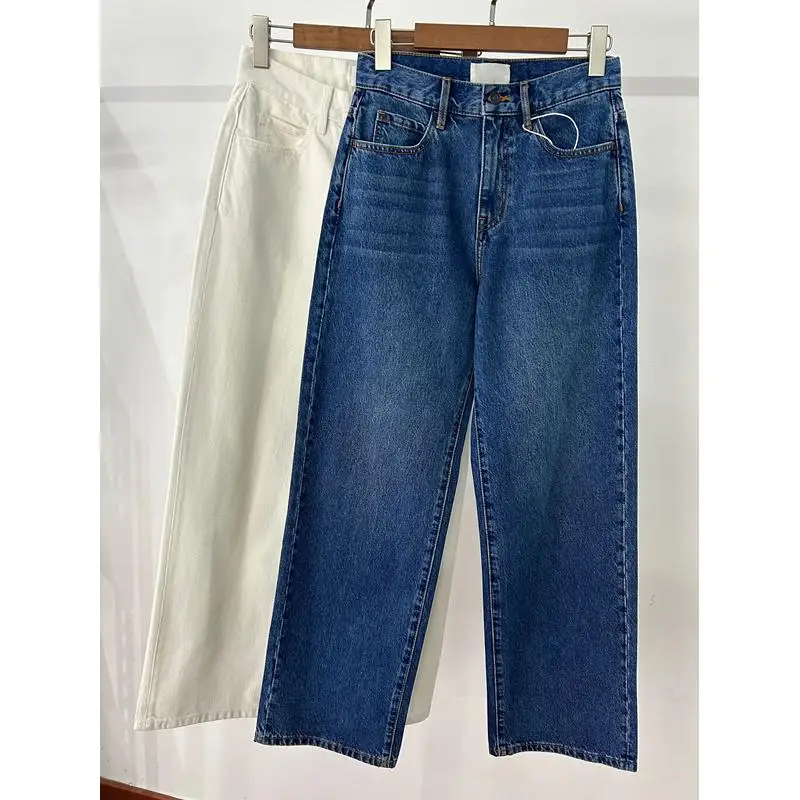 Dave&di Minimalist High Waisted Straight Leg Mom Jeans Women's Jeans Woman Clotheing Women's Denim Pants Cotton Wide Leg Jeans