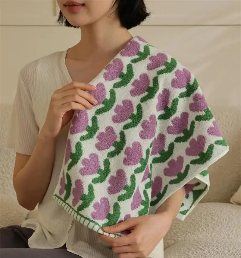 Tulip Flowers Pured Towels Bathroom Suits Face Towel Soft Skin-friendly Bathroom Girl Wash Hand Towels Household Towel 70*140CM