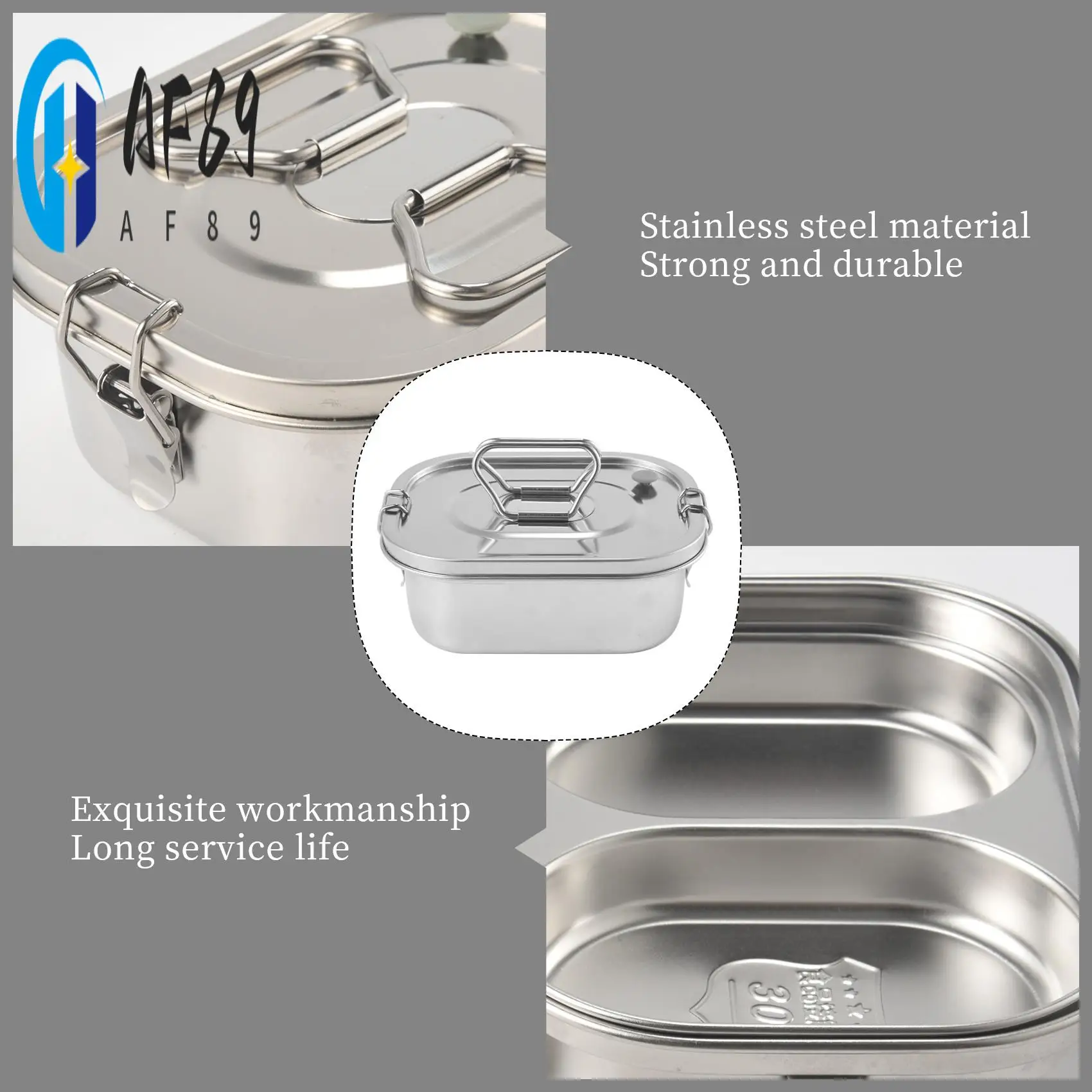 

AF89-Stainless Steel Lunch Box Metal Bento Box Snack Food Container Outdoor Storage Box Lunch Box For Kids