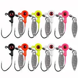 10Pcs Fishing Jig Heads Underspin Spinner Blade 3D Eyes Painted Fishing Lure Crappie Jig hooks for Bass Walleye Trout Fishing