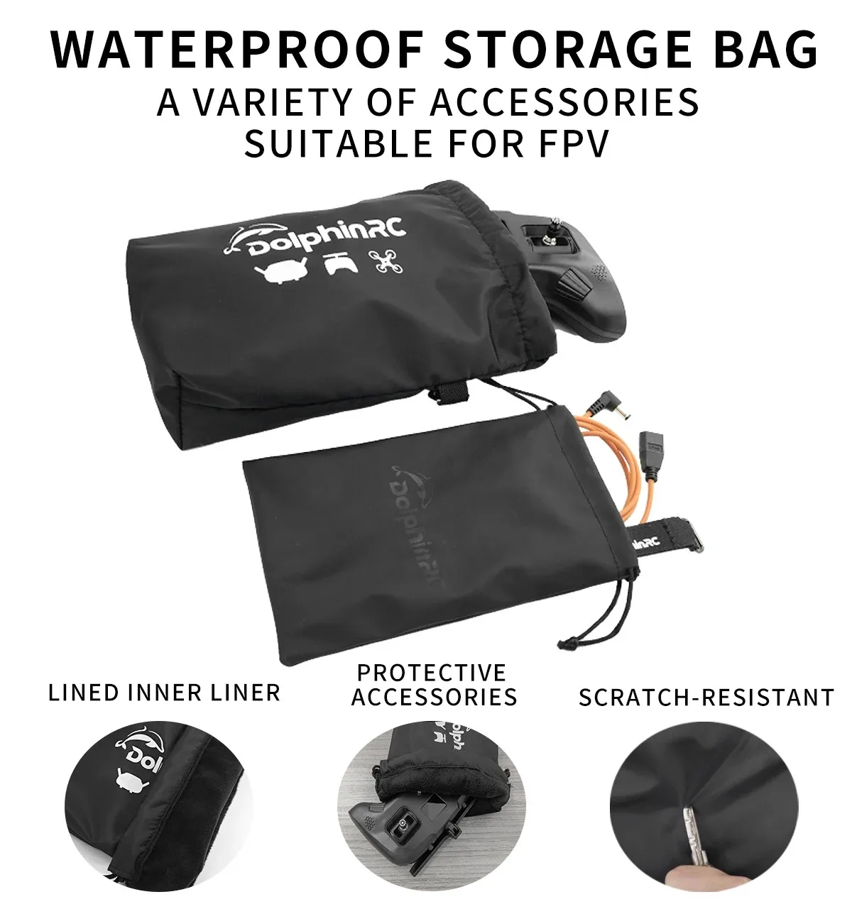 DolphinRC FPV Goggles Soft Case For DJI ORQA & HDZero Velvet Goggles Pouch TBS Tango2 Radio Protective Storage Bag