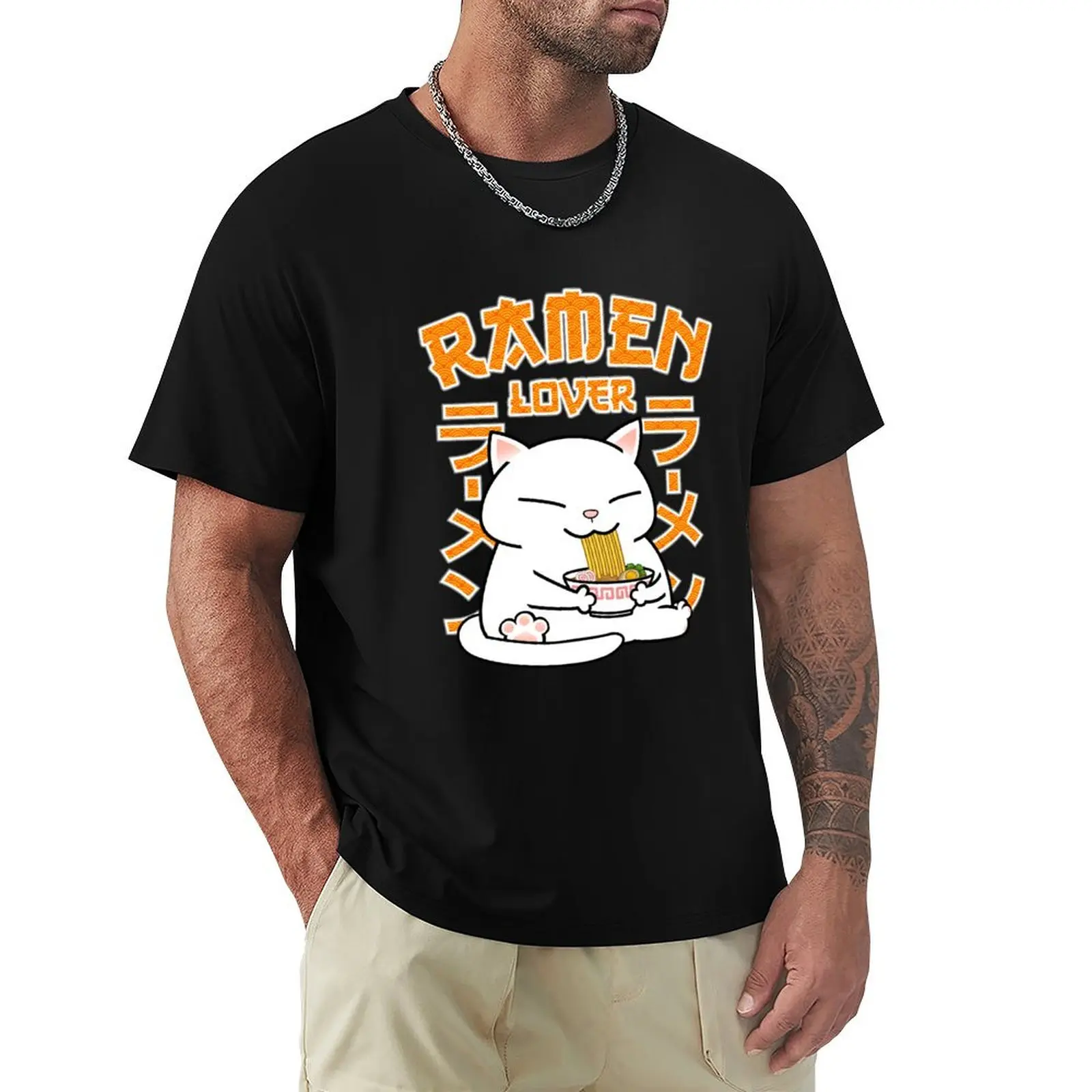Chubby Cat Ramen Lover T-Shirt Soft Casual Short Sleeve Cotton Tee