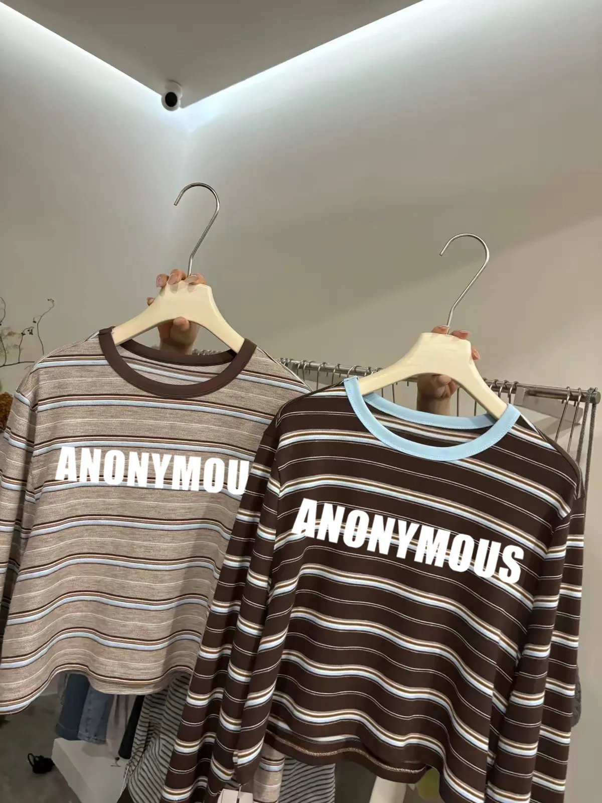 Retro American Striped Long Sleeve T-Shirt Women's round Neck Loose Fit Anti-Aging Print Short Top Color Block Creative Design