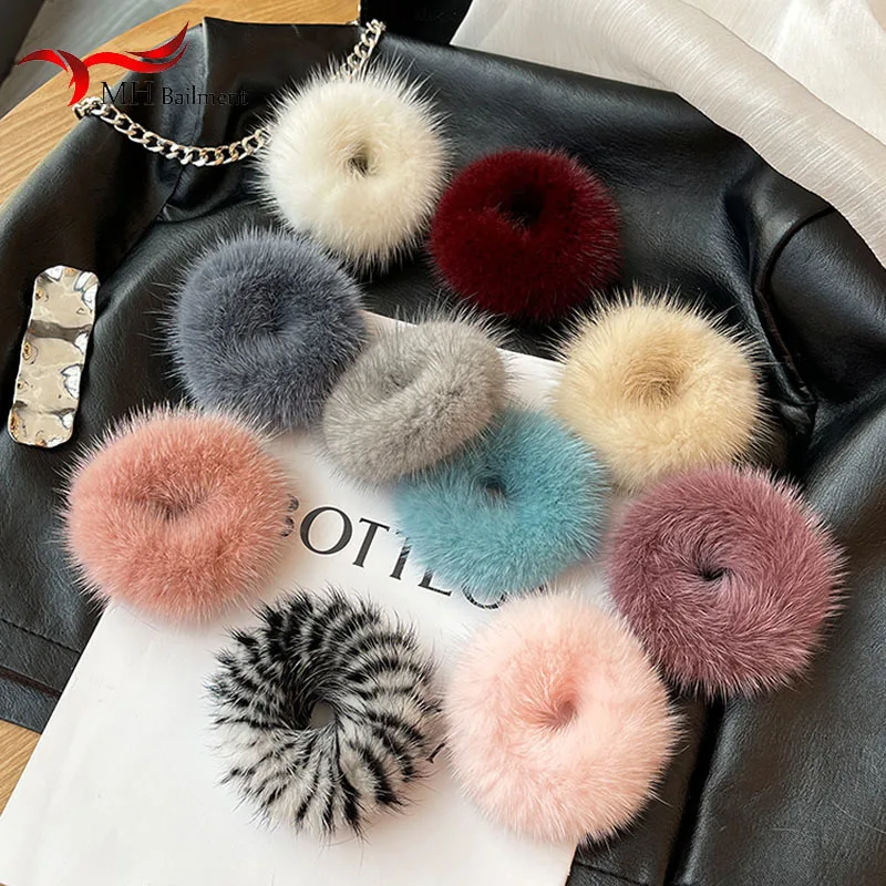 100% Real Genuine Mink Hair Rope Women Accessory Flurry Headband Hair Ties Holder Elastic Highgrade Luxury Fashion Hair Ring 