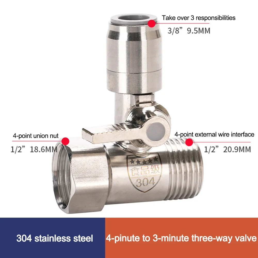 Brass Quick Insert Three Way Valve Alloy Leak Resistant Angle Valve Adapter Easy Install Stainless Steel