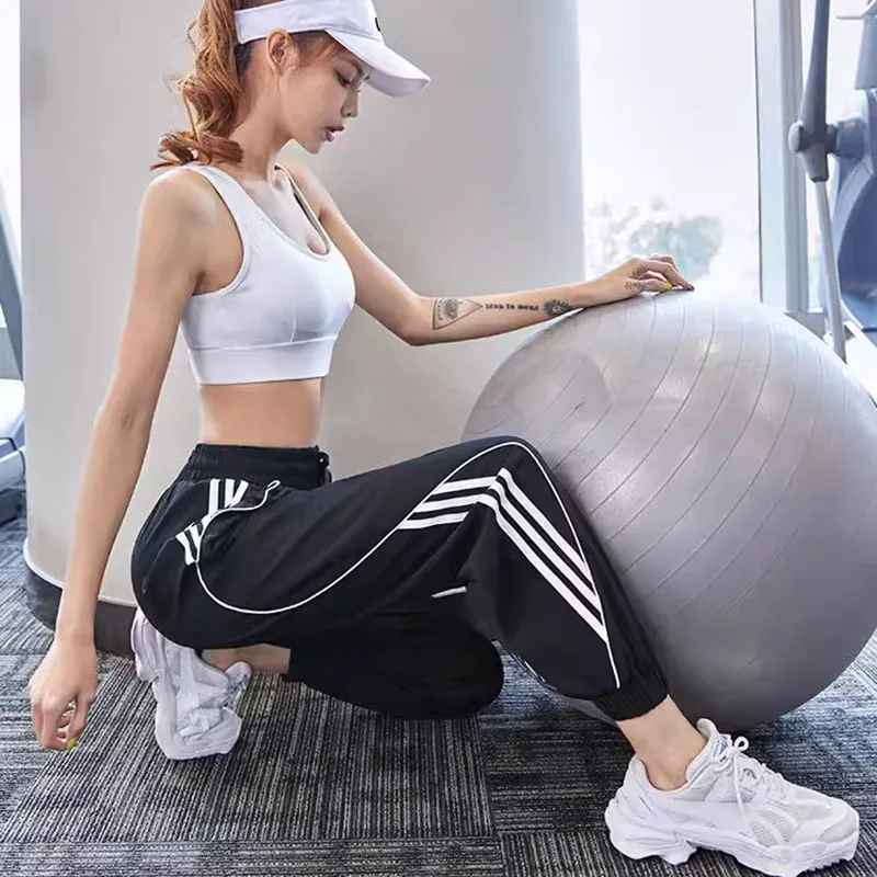 Women Jogging Pants High Waist Tracksuit Sports Pants Gym Running Training Fitness Trouser Casual Loose Side Striped Sweatpants