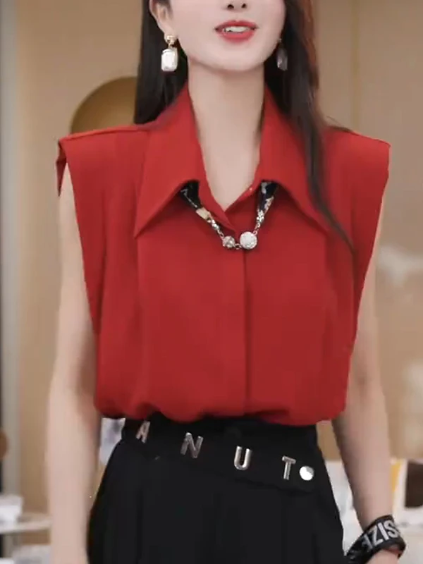 

Gtuq Red Short Sleeve Shirt Loose Fit Summer Casual Style Korean Version White Enhancing High End Simplicity Breathable