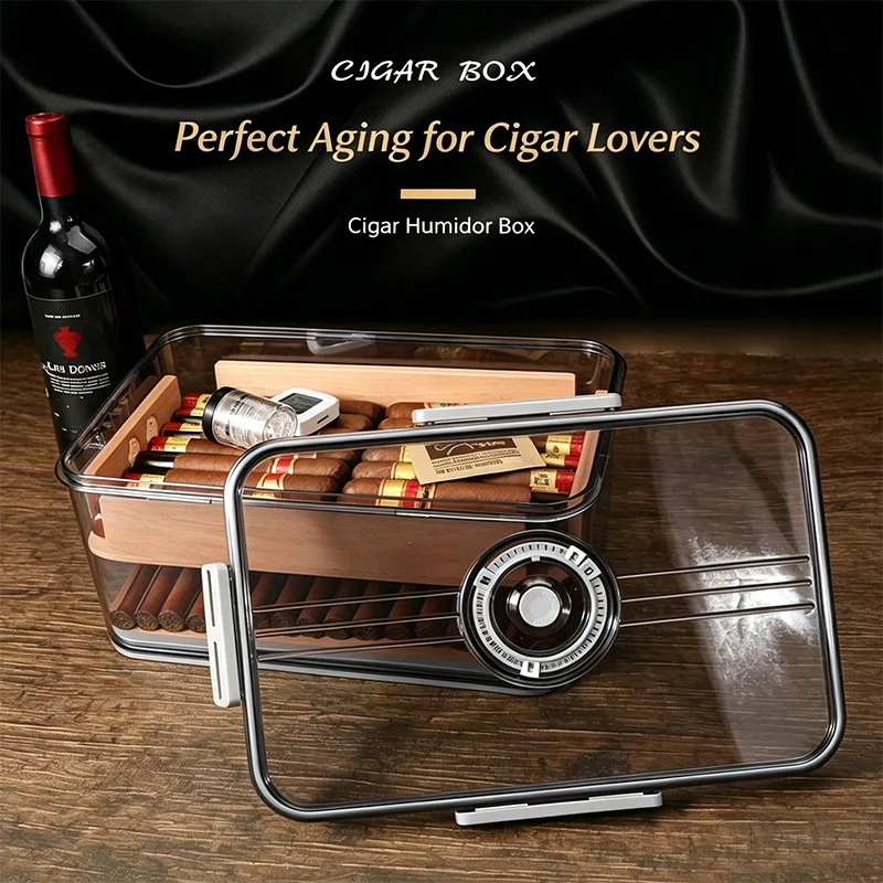 New time memory transparent cigar humidor, cedarwood cigar box, cigar humidor, cigar moisturizer, large capacity cigar box