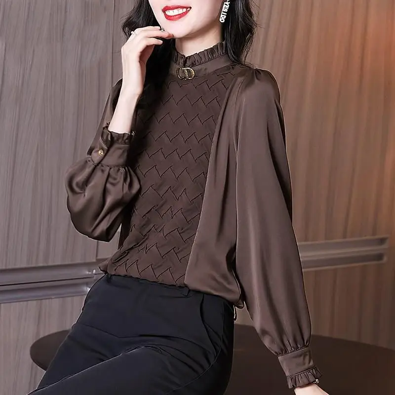 2024 Spring and Autumn New Elegant Women\'s Chiffon Shirt Fashion Long Sleeve Shirt Women\'s Inner Base Shirt Loose Blouse