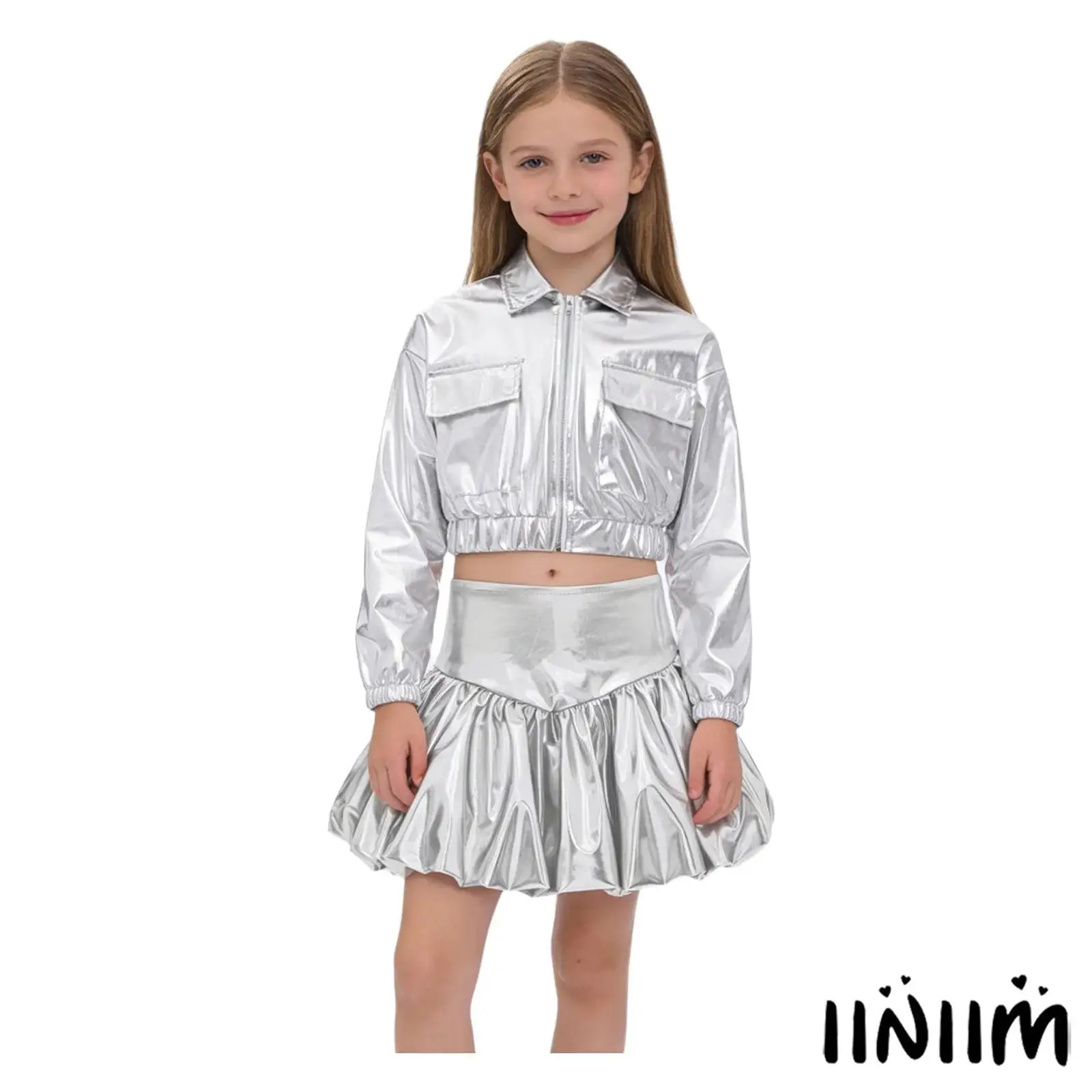 

Kids Girls Shiny Sequins Shorty Dance Top with Shorts for Modern Jazz Latin Dance Ballet Set Stage Performance Dance Costume