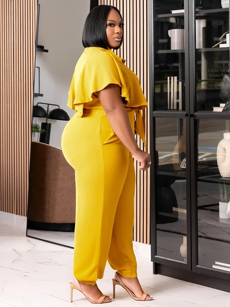 Wmstar Plus Size Women Clothing Two Piece Set Summer Button Up Solid Color Fashion Casual Pants Sets Wholesale Dropshipping 2025