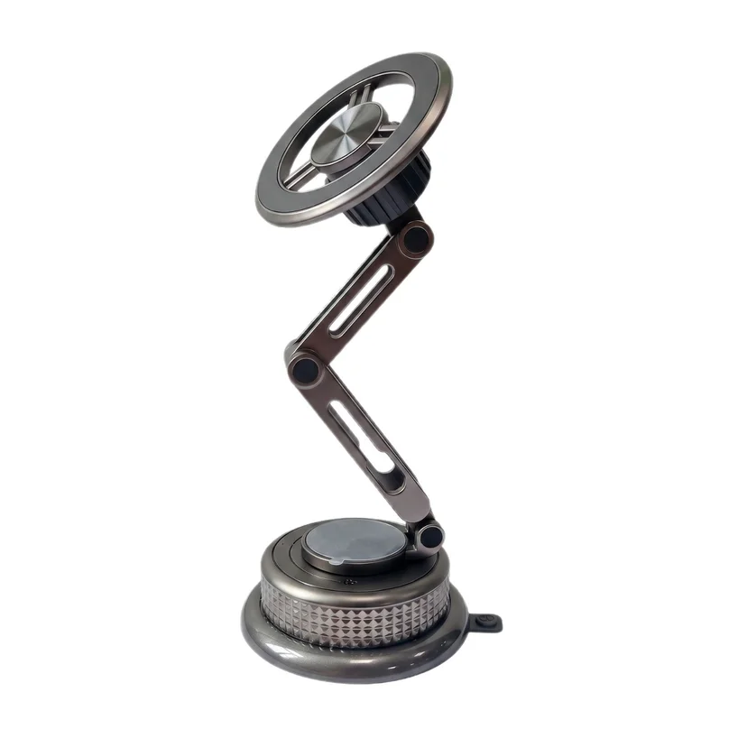 Full Metal Extended Arm Magnetic Car Phone Holder, Foldable Electroplating Vacuum Suction Auto Phone Mount