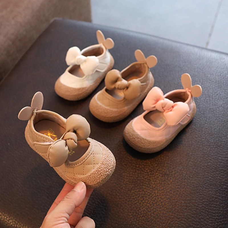 

Baby Shoes Toddler Bowtie Princess Single Shoes Baby Girl Soft Leather Flats Shallow Casual Dress Shoes Comfort First Walkers