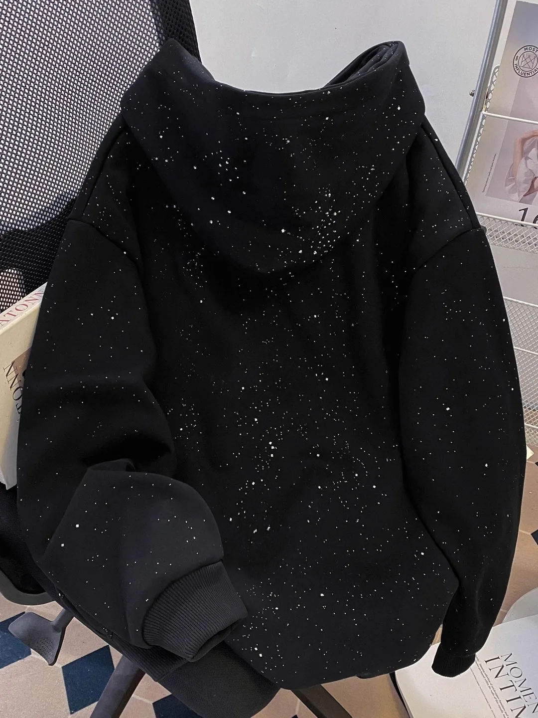 American Heavy Industry Rhinestone Cardigan Zipper Sweatshirt Men's Fashion Trendy Handsome Loose Casual Thickened Warm Jacket