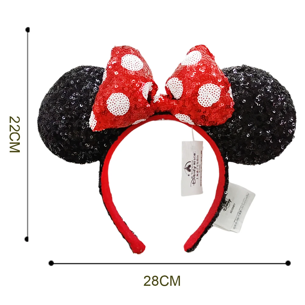 Diadema con orejas de ratón y lazo de lunares de Disney para niñas y adultos, diadema de lentejuelas, Festival, Fiesta, viaje, accesorios para el