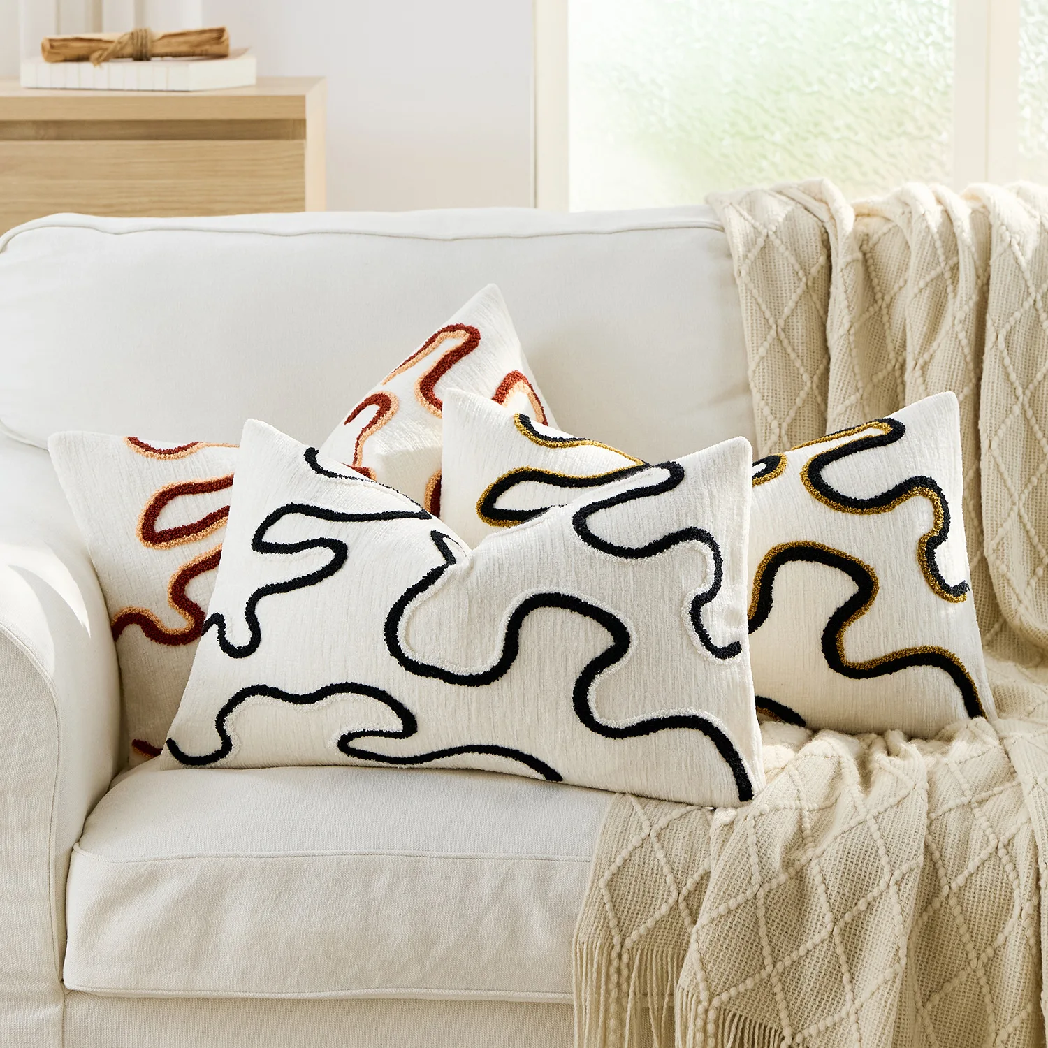 Abstract Tufted Pillow Cover Soft Cream Chenille Cozy Neutral Decor Cushion Cover 45x45cm 30x50cm for Living Room Bed Room