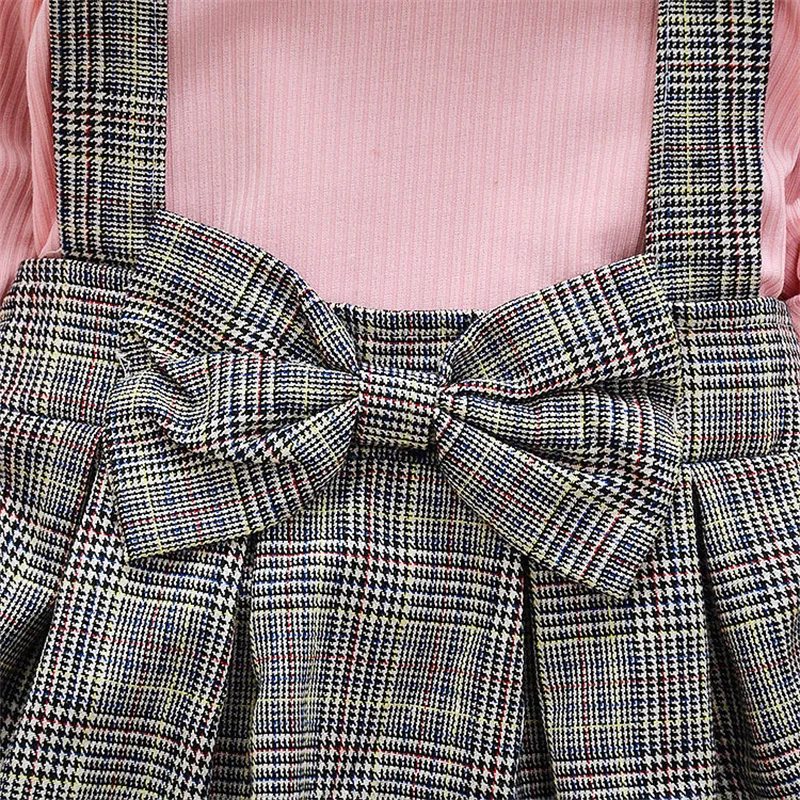 Fashion Kid Girl Dress Korean Style Princess Dresses Straps Bow Striped Dress Long Sleeve Knitted Fall Costume Baby Outfit A844