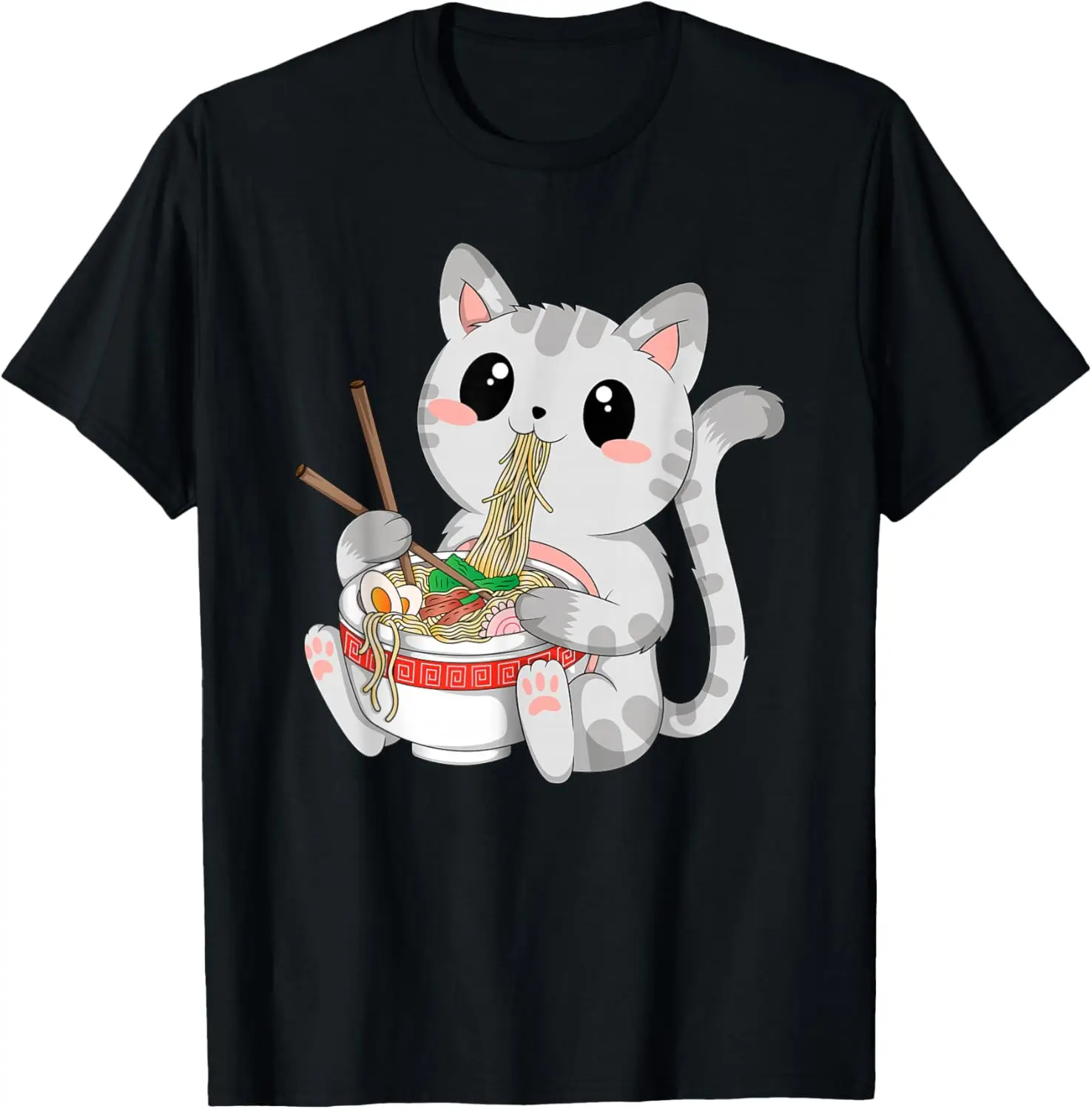 

Ramen Cat Eating Noodles Kawaii японская Neko аниме футболка с рисунком повседневная хлопковая футболка для мужчин