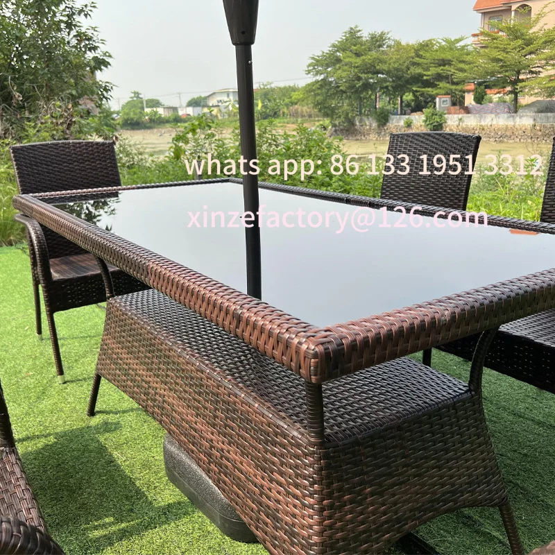 

Modern simple rattan tables and chairs Outdoor garden rattan chairs Waterproof sunscreen Hotel coffee table combination Outdoor