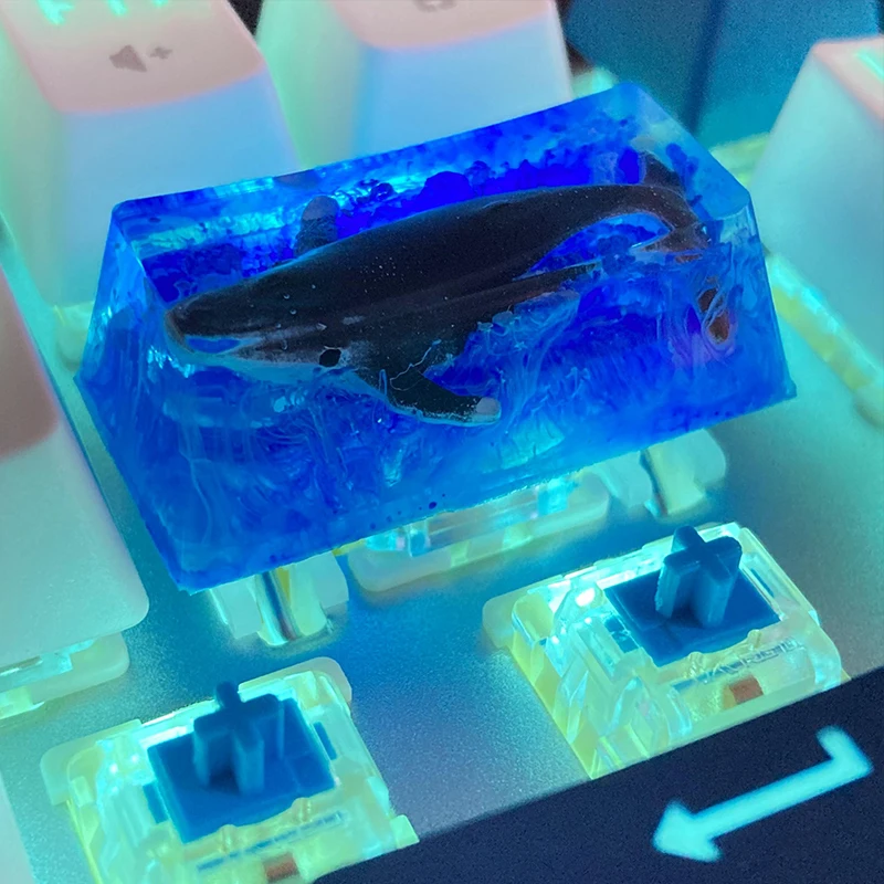 Whale Drop Artisan Backspace Keycap - OEM 2U Resin Cross Stem MX Compatible, High light Transparent mechanical keyboard