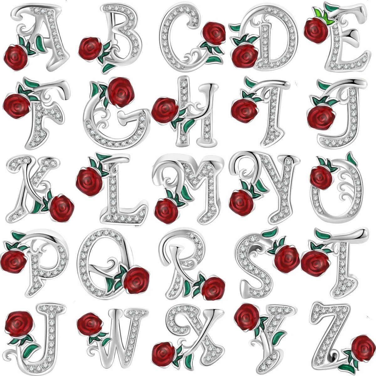 New 925 Sterling Silver Rose First Names Letter Glow At Night Charm Bead fit Original Pendant Bracelet DIY Women Jewelry 26 Kind