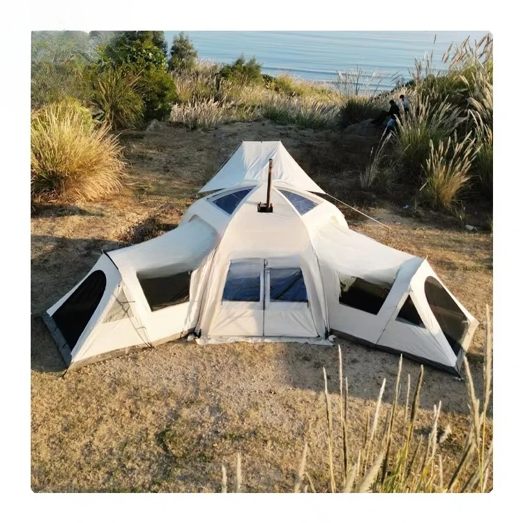 

14 People Base Camp 4 Rooms Hiking Camping Shelter Outdoor Tunnel Tube Tent