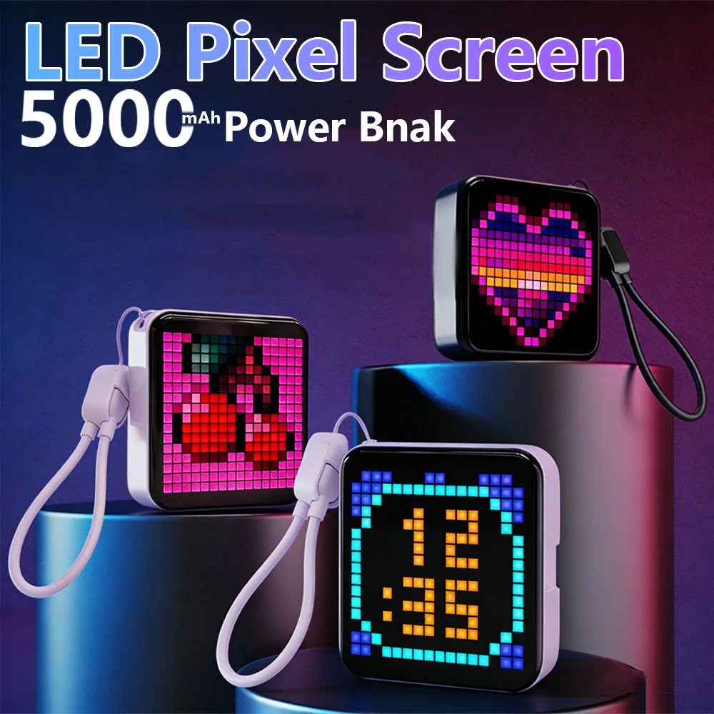 

Smart 16x16 Programmable Pixel LED Screen & 5000mAh Power Bank, APP Control DIY Image/Text/Alarm, Valentine's Day Gift