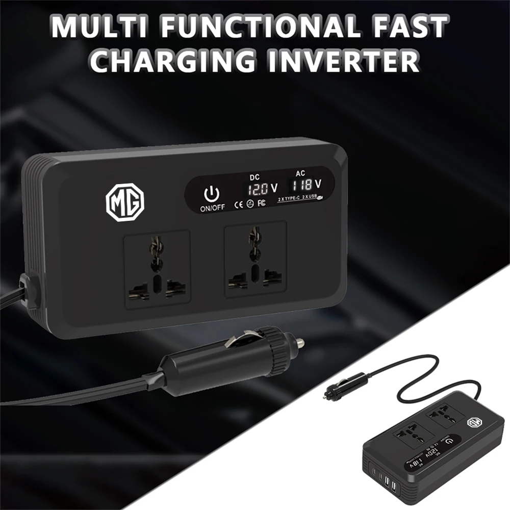 

Car Inverter 12 to 220 Voltage Power Converter QC 3.0 USB/Type-C Fast Charger For MG ZS MG5 MG6 MG7 MG3 HS Scorpio MG6 PRO MG4