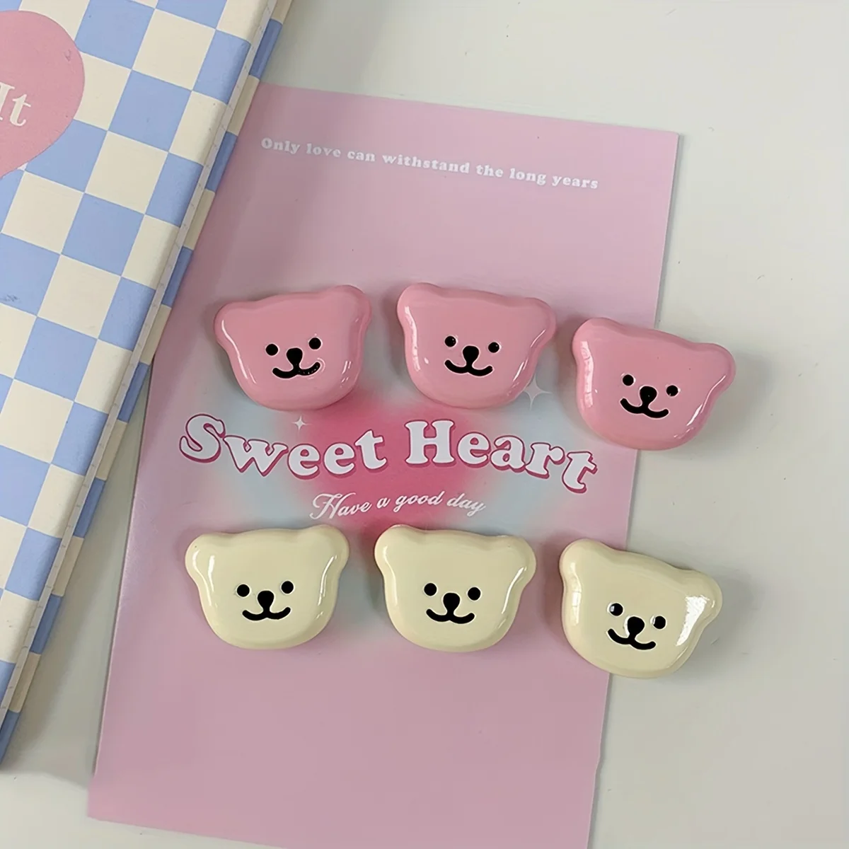 6pcs Set, Refrigerator Magnet Cute Bear Ornament Pink Bear Whiteboard Fixed Sticker Kitchen Home Decoration