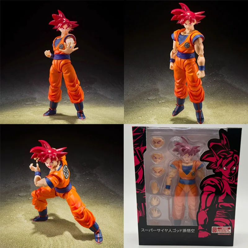 Figura de acción Bandai SHF Dragon Ball Super Saiyan God Multi-Form, versión Goku pelo rojo, modelo coleccionable para decoración de mesa, sup